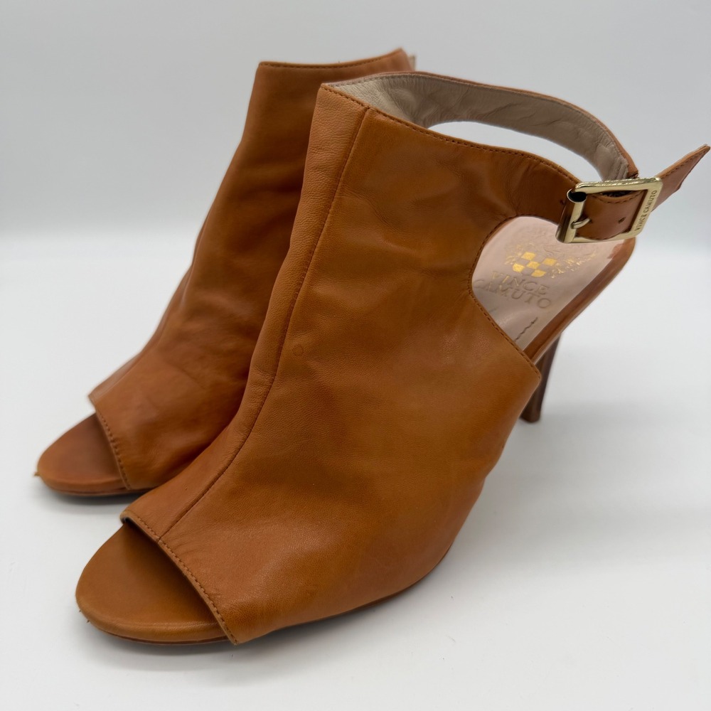 Vince Camuto Nissah Tan Leather Peep Toe Slingback Heels 8M VC-NISSAH